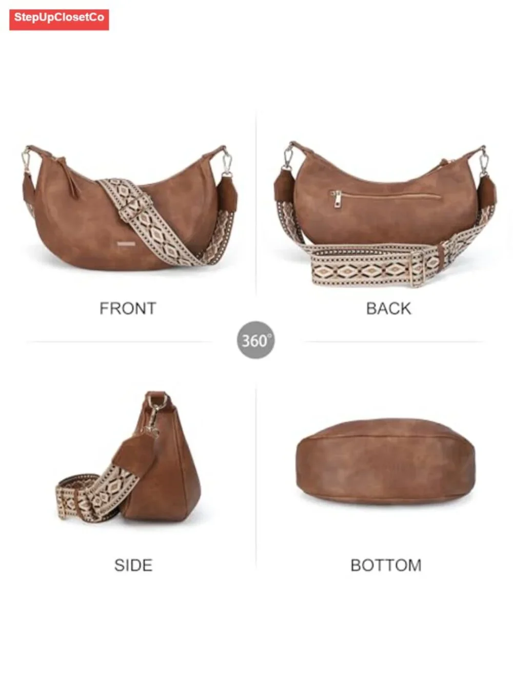 Boho Faux Leather Hobo Bag with Card Slots and Adjustable Strap